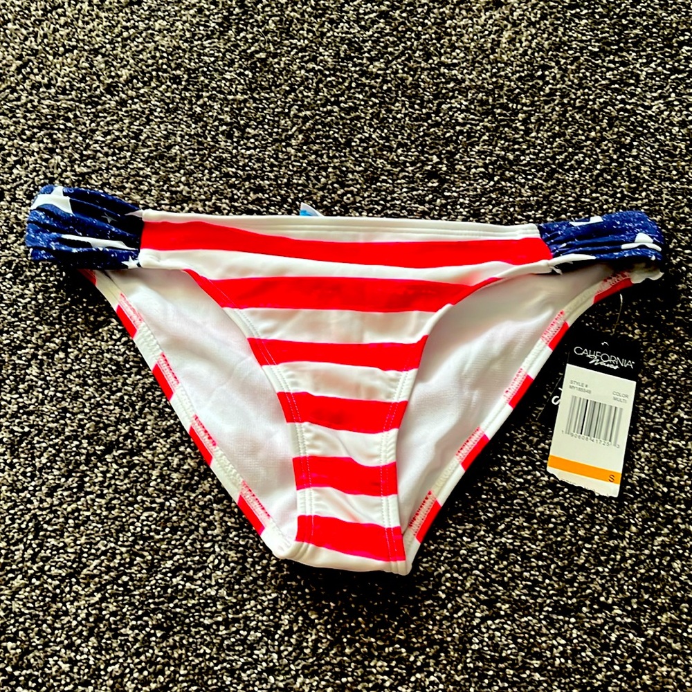 NWT California Waves Patriotic Flag Bikini Bottom Sz S